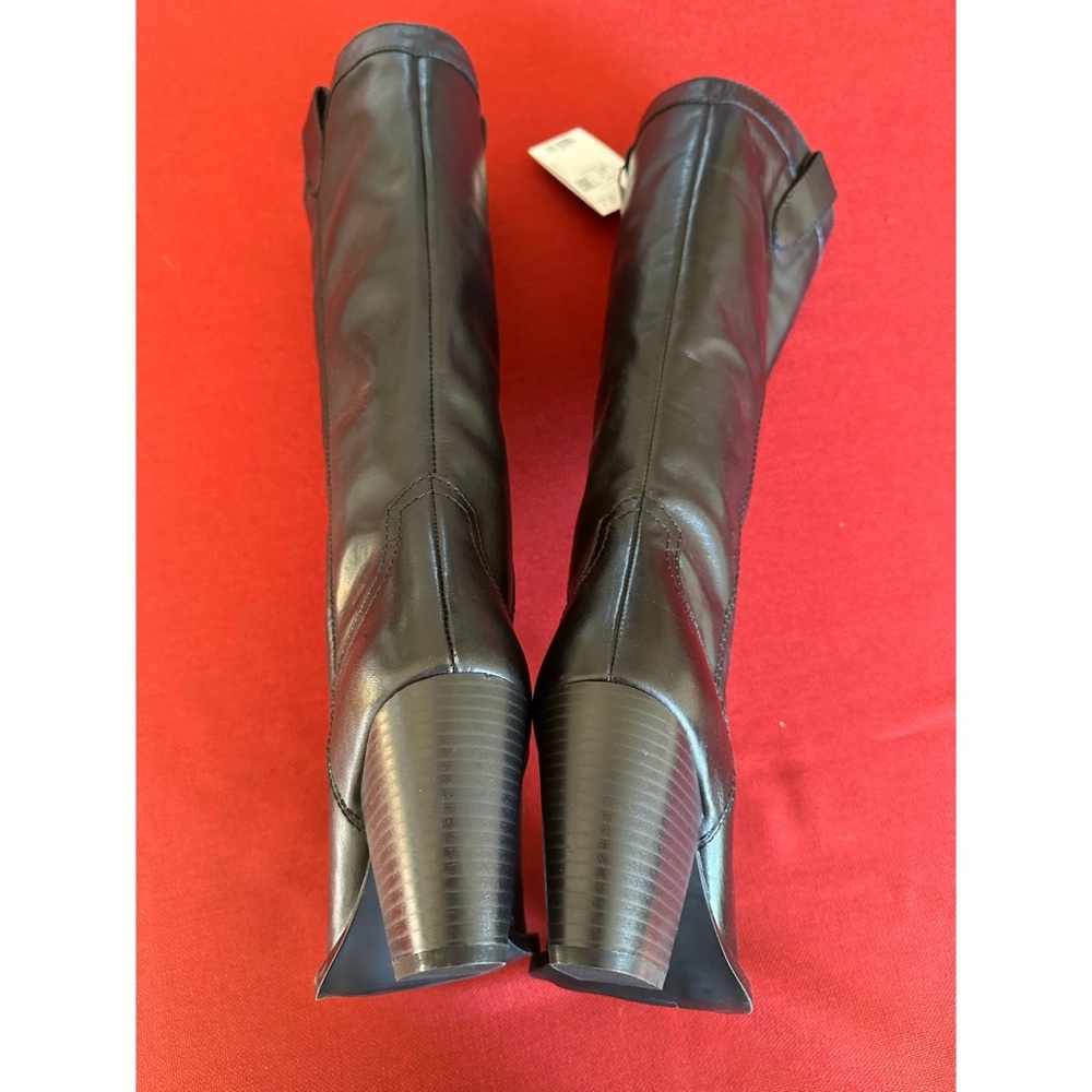 Mango Black Leather Western Knee-High Heeled Boots, NWT, 7.5 - Picture 9 of 13
